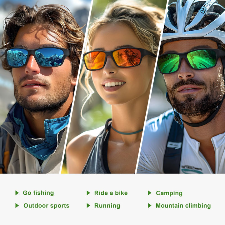 Fanshen Sports Polarized Sunglasses Men - Wrap Around Mens Sunglasses for Mens Womens Cycling Running UV Protection (Bright Black/Grey)