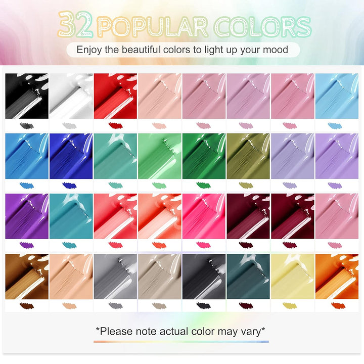 32+4 Pcs Gel Nail Polish Kit | Glitter Soak Off Gel for DIY Manicure