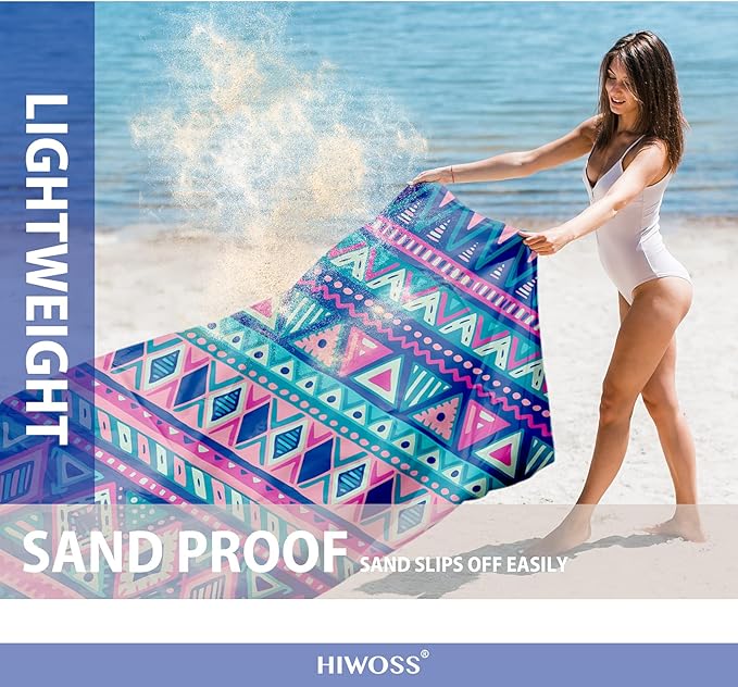 Beach Blanket Waterproof Sandproof Oversized 95”x 80”,Sand Free Beach Mat with Corner Pockets,Portable Mesh Bag for Beach Festival,Picnic,Travel and Outdoor Camping (Boho-Chic)