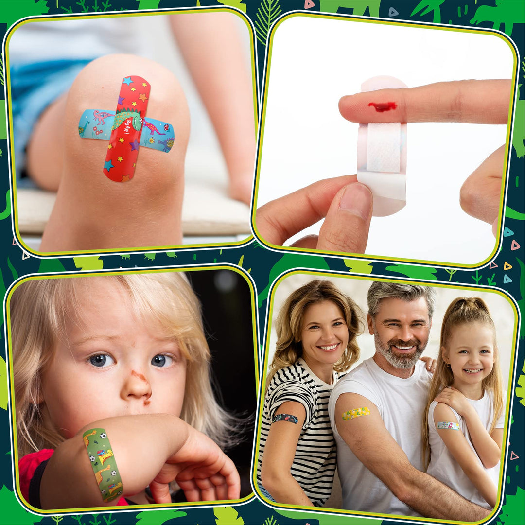 Estune 150 Pcs Bulk Kids Bandages Dinosaur 15 Styles Fun Children's Adhesive Bandages Colorful PE Flexible Bandages Cartoon Bandages for Kids Boys Girls Students