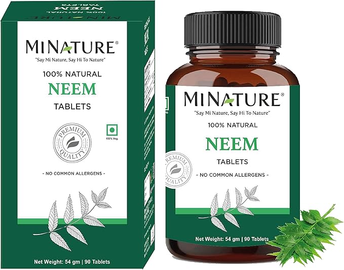 Neem Tablets by mi Nature| 90 Tablets, 1000 mg| 45 Days Supply| Clear Skin| Acne Free| Vegan |