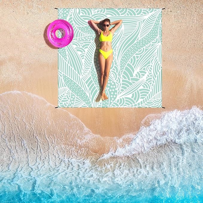 Beach Blanket Waterproof Sandproof Beach Mat 79" X 83" /10'x9'for 2-8 Adults Quick Drying Outdoor Picnic Mat Beach Accessories for Travel, Camping, Hiking