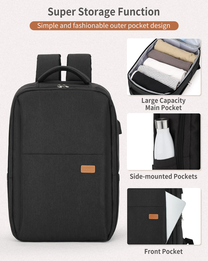Black Laptop Travel Backpack For Women Men Airline Approved Carry On Bags For Airplanes Underseat Luggage Backpack For Traveling On Airplane Personal Item Travel Bag For Airlines Travel Essentials