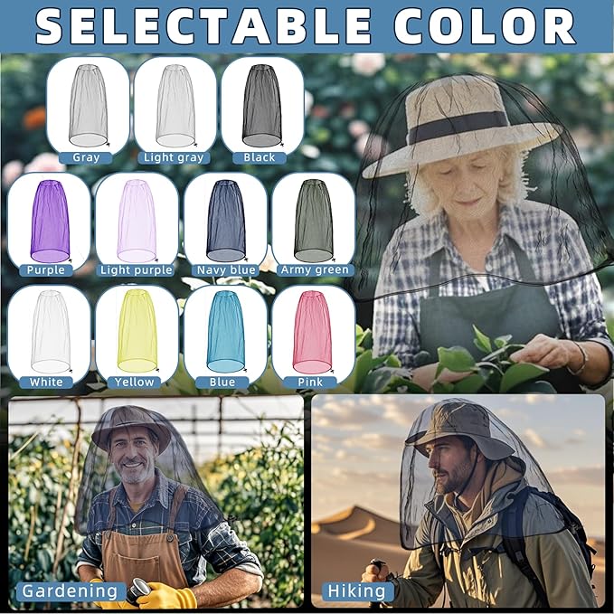 2 Pack Ultra Large Mosquito Net 42x25 Inches Mosquito Head Net Oversized Insect Netting Bug Fits Most Hats for Gardening Hiking Fishing Traveling(Gray+Navy Blue)