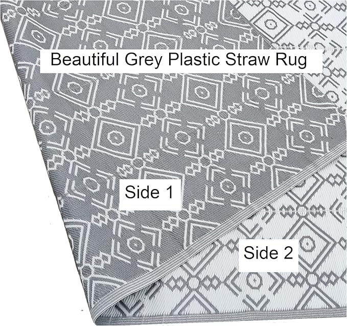 BalajeesUSA Outdoor Rug - 5x7 Grey Reversible Recycled Plastic Straw Patio Decor Waterproof Large RV Camper mat Camping 7032