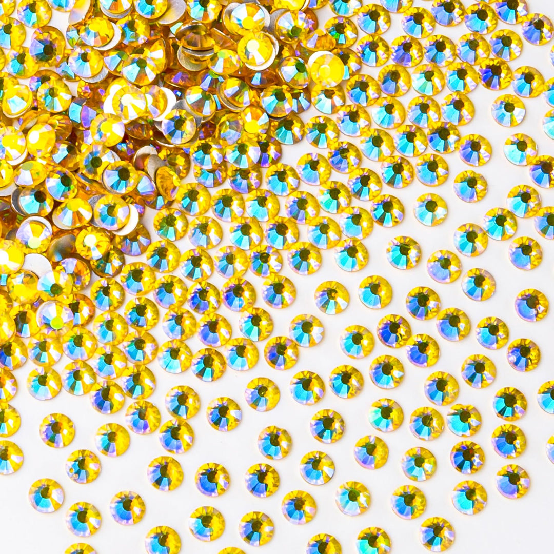 288Pcs Lemon Ab Crystal Rhinestones,Glass Flatback Rhinestones Gemstones For Nail Face Makeup Art Crafts Clothes Decoration -(Ss