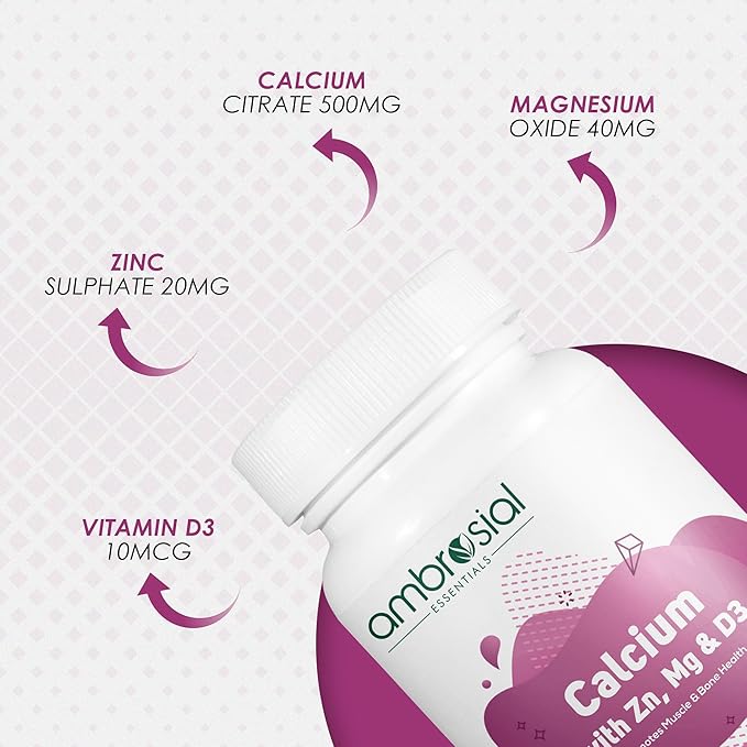 AMBROSIAL Calcium Magnesium Zinc with Vitamin D3 (Pack of 1-120 Softgels)
