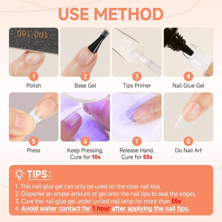 Almond Press-On Nails | 216 Pcs Full Cover Acrylic Tips | DIY Nail Extensions