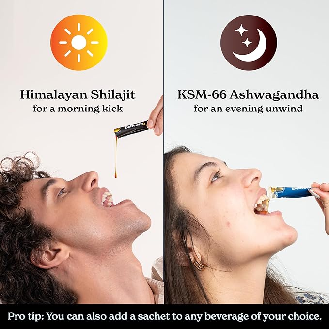 Better Alt Ashwagandha & Classic Shilajit Honey Sticks | KSM-66 Ashwagandha, Pure Himalayan Shilajit with Organic Multiflora Honey & Saffron | 60 Sticks |Energy & Immune Support Supplement (Classic + Ashwagandha)