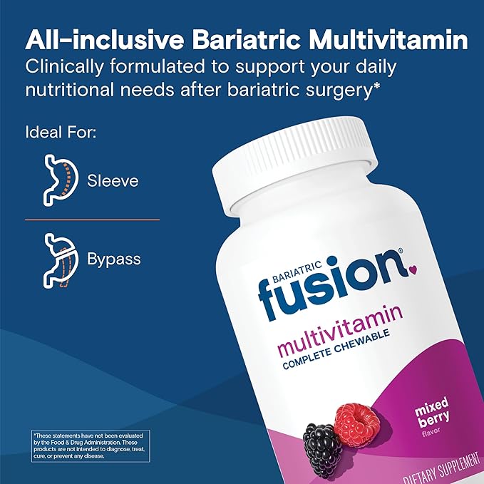 Bariatric Fusion Bariatric Multivitamin with Iron Complete Chewable | Mixed Berry | Post Bariatric Vitamins for Gastric Bypass and Sleeve Gastrectomy | One Month Supply