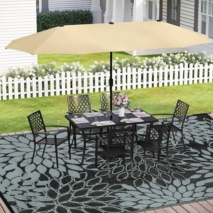 Anidaroel Patio Rugs Outdoor 9x12 Clearance Waterproof, Reversible Camping Rugs for Outside RV, Tropical Plastic Straw Outside Area Rugs for Camping, Backyard, Pool Deck, Trailer(9'x12')