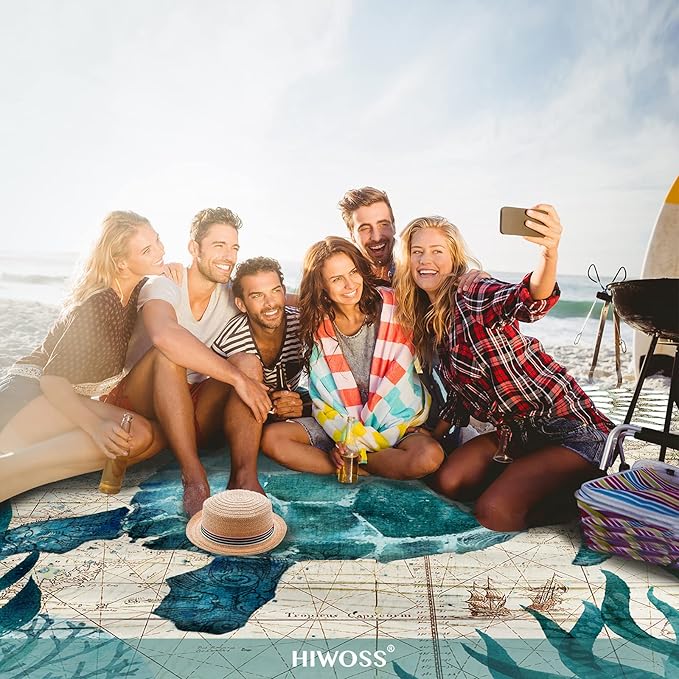 Beach Blanket Waterproof Sandproof Oversized 95”x 80”,Sand Free Beach Mat with Corner Pockets,Portable Mesh Bag for Beach Festival,Picnic,Travel and Outdoor Camping (Seaturtle)