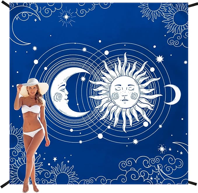 Beach Blanket, Sandproof Beach Mat, Waterproof Quick Drying Lightweight Outdoor Aztec Picnic Mat 79" X 83"/120"x108" for 2-8 Adults for Travel, Camping, Hiking