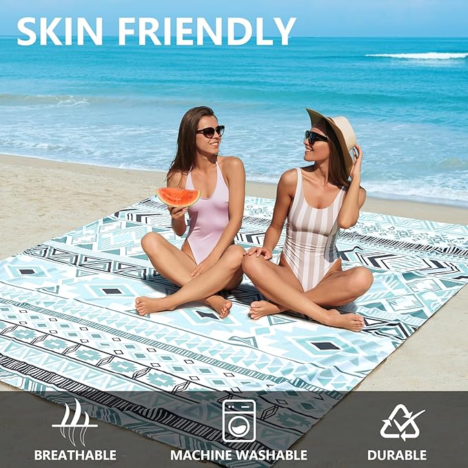 AISPARKY Beach Blanket Waterproof Sandproof, Oversized Large Beach Mat 79" X 83"/120"x108" for 1-8 Adults, Quick Drying&Compact&Lightweight, Picnic Mat Vacation Essentials for Beach Camping Travel