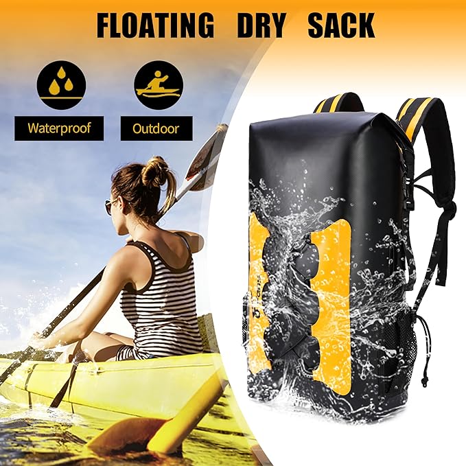 8 Fans Waterproof Backpack 30L,Floating Dry Bag with Phone Case,Roll Top Closure Waterproof Bag for Kayak Boating Sailing Canoeing Rafting Fishing Camping Orange