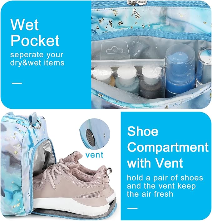 Sport Gym Duffle Travel Bag for Men Women Duffel with Shoe Compartment, Wet Pocket