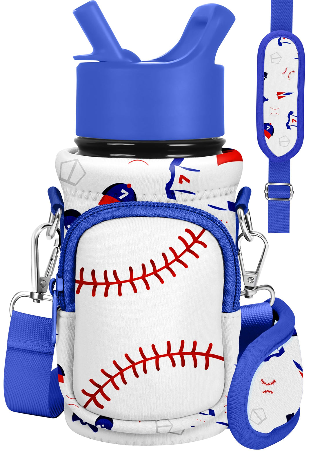 Miss Adola Water Bottle Carrier with Strap Cartoon Water Bottle Bags Holder for Kids Boys Girls Neoprene Insulated Bottle Bag for 10/12/14/16/18Oz Stainless Steel Glass Bottles Sleeve, Baseball