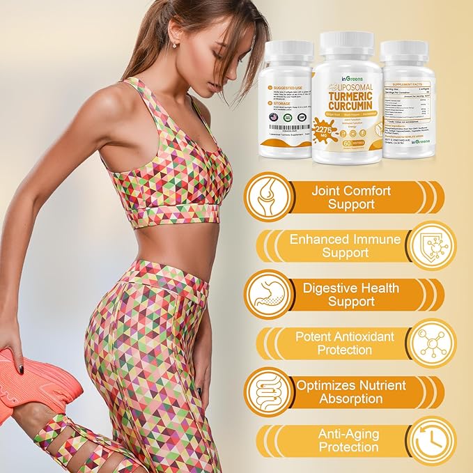 Turmeric Supplement 2275mg, 95% Curcumin, Liposomal Turmeric for Best Absorption, Curcumin Supplement for Joint Support, Bottled in USA - 60 Softgels