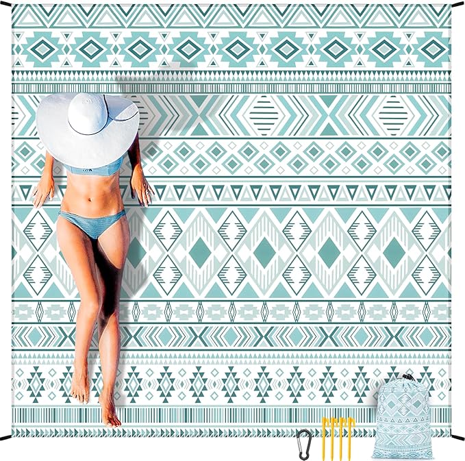 AISPARKY Beach Blanket Waterproof Sandproof, Oversized Large Beach Mat 79" X 83"/120"x108" for 1-8 Adults, Quick Drying&Compact&Lightweight, Picnic Mat Vacation Essentials for Beach Camping Travel