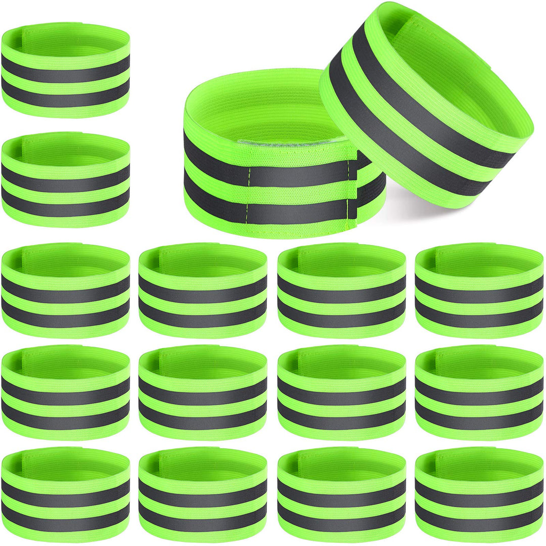 16 Pieces Reflective Bands Reflector Bands for Wrist, Arm, Ankle, Leg, High Visibility Reflective Gear Safety Reflector Tape Straps for Night Walking, Cycling and Running (Green)