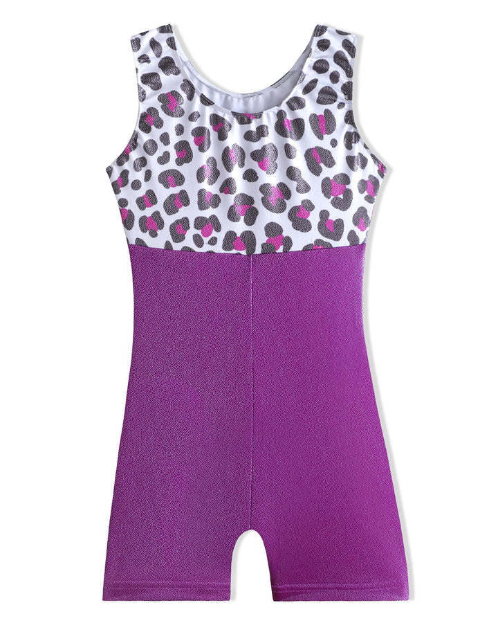 DAXIANG Gymnastics Leotards for Girls Leotard for Girls Gymnastics Outfit Purple Leopard Shorts Dance Unitard Biketards