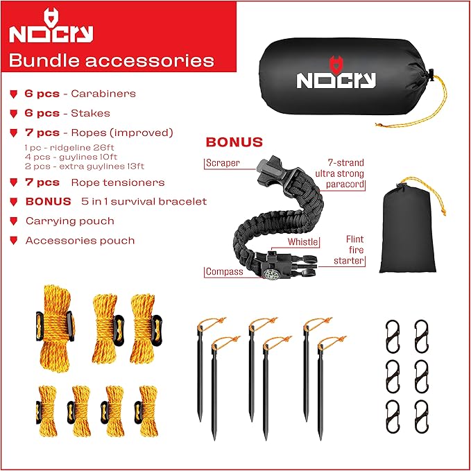 Rain Fly 12x10 Lightweight Survival Camping Tarp; 100% Waterproof; Makes a Great Backpacking Tarp or Hammock Shelter; Comes in Multiple Colors, Survival Bracelet Included; Black