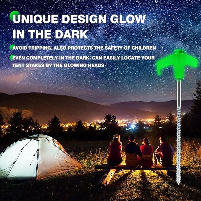 30Pcs 8" Tent Stakes Heavy Duty Glow in Tent Pegs Ground Ground Anchors Screw in Metal Yard Stakes Rust for Camping Patio Garden Awning Canopy Grassland (Hex Tool and Carry Case)