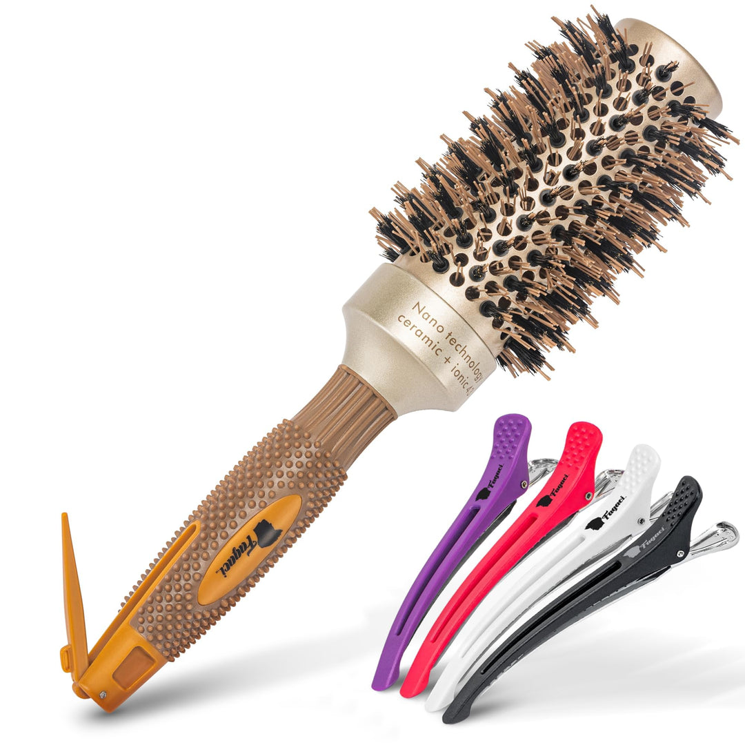 Fagaci Professional Round Brush For Blow Drying With Natural Boar Bristle, Round Brush | Nano Technology Ceramic + Ionic For Hai