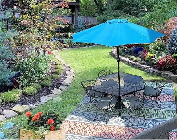 BalajeesUSA Outdoor Decor Patio Rugs – 6x9, Green, Orange Waterproof Affordable Multipurpose Woven Plastic Straw All-Weather Waterproof Rug Reversible Camper mat Awning