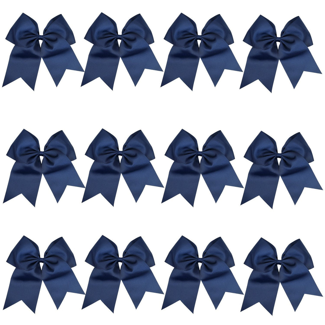 8 Inch Cheerleader Bows Ponytail Holder Cheerleading Bows Hair Tie(Navy Blue)