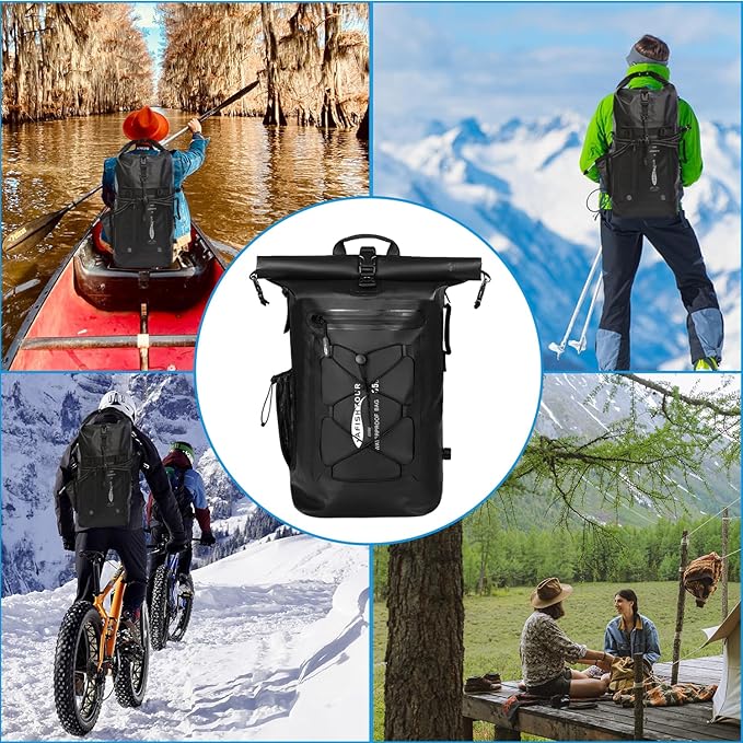 Waterproof Backpack for Men and Women - Roll-Top Floating Dry Bag Backpack for Kayaking, Rafting, Boating, Beach (Black)