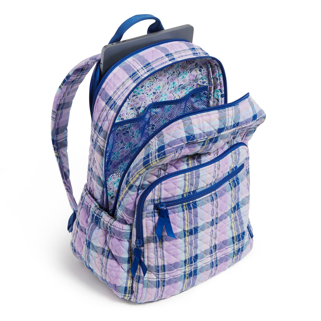 Vera Bradley Women's Cotton Campus Backpack, Amethyst Plaid - Recycled Cotton, One Size