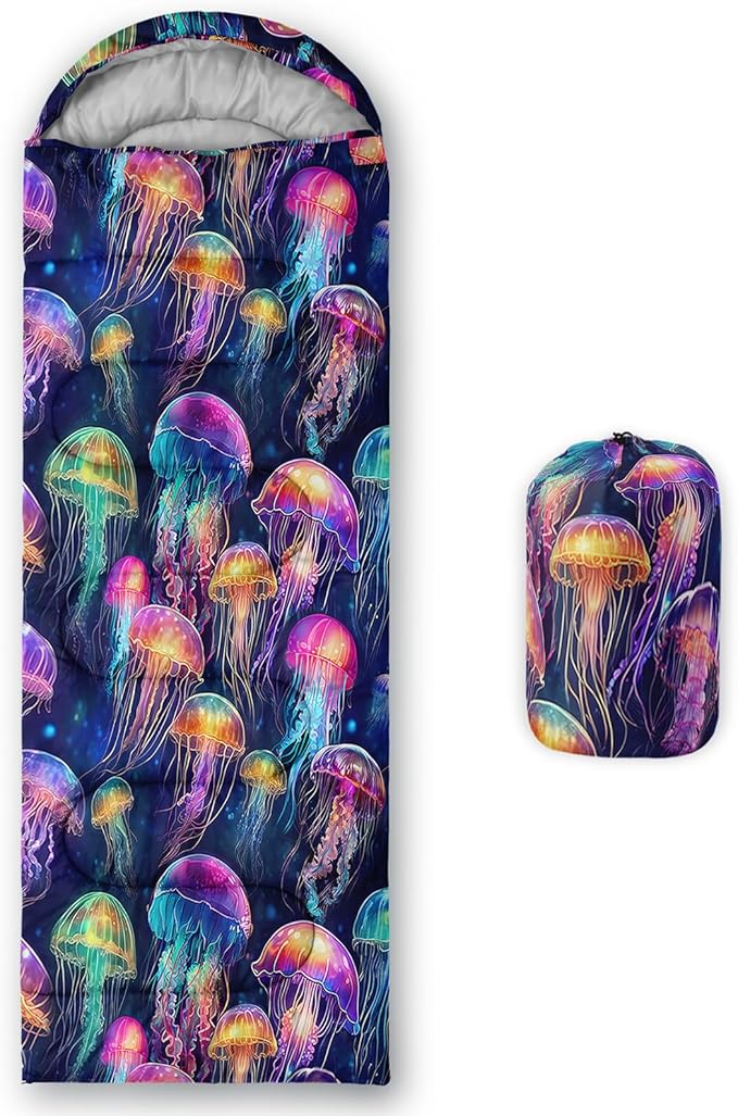 AILONEN Cartoon Fox Camping Sleeping Bag for Boys Girls Adults,Lightweight & Waterproof,3 Season Warm & Cold Weather,Portable,Kawaii Fox Printed Sleeping Bag,Traveling,Camping,Hiking