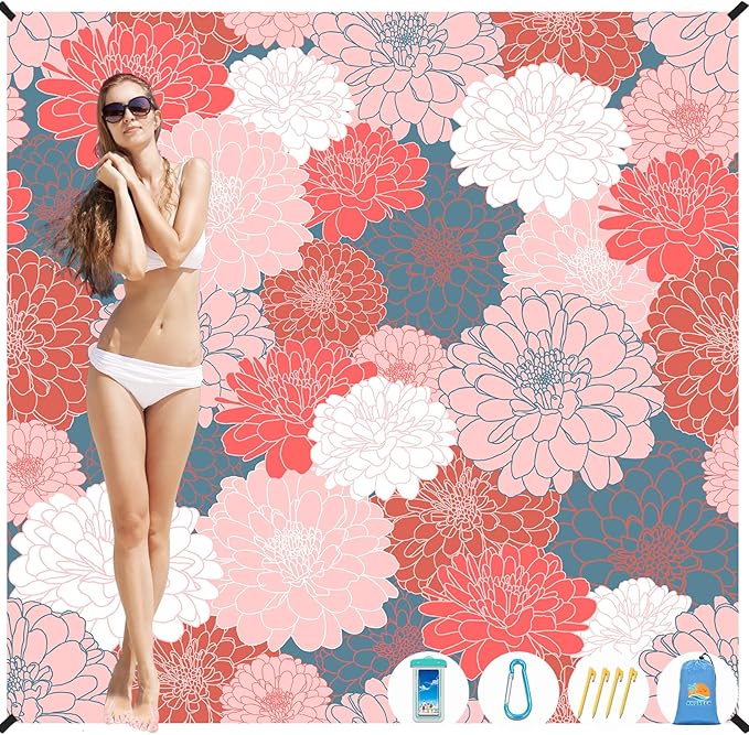 Beach Blanket Waterproof Sandproof 1-7 Adult Oversized 78 '' × 81 '' Lightweight Durable Compact Sand Free Beach Mat for Travel Camping Hiking Picnic Blanket Extra Large