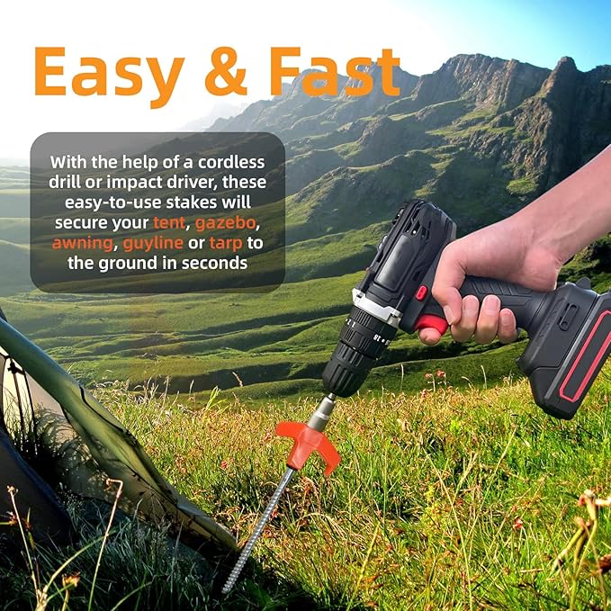 16 Pack Tent Stakes Heavy Duty, 8" Screw in Tent Stakes, 2024 New Tent Stakes for Outdoor Camping, Metal Threaded Tent Spikes with Hex Head Driver and Storage Box