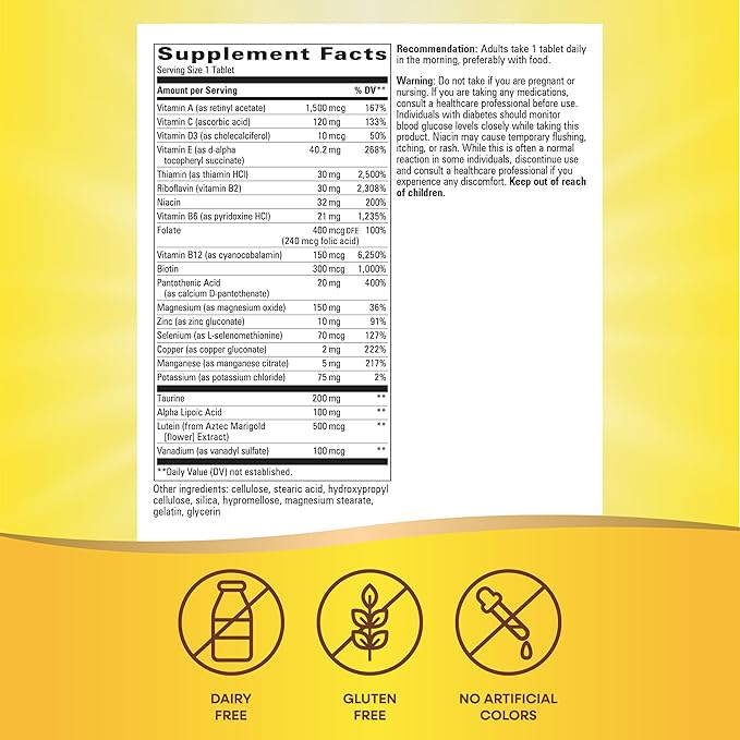 Nature's Way alpha betic, Diabetic Multivitamin for Daily Nutritional Support, with B-Vitamins for Energy Metabolism Support*, Alpha Lipoic Acid, Taurine, Lutein, 30 Tablets