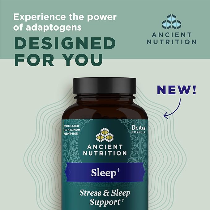 Ancient Nutrition Ashwagandha for Sleep Support, for Stress and Sleep Support, Promotes Mental Relaxation, Gluten Free, Paleo and Keto Friendly, 60 Capsules