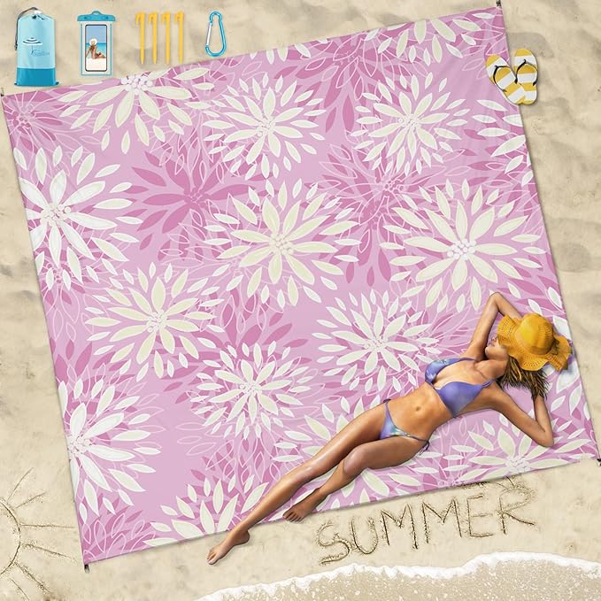 Beach Blanket Sandproof Waterproof 78''×81''1-5 Adults Oversized,Compact Lightweight Durable Beach Mat for Travel Camping Hiking Picnic Blanket