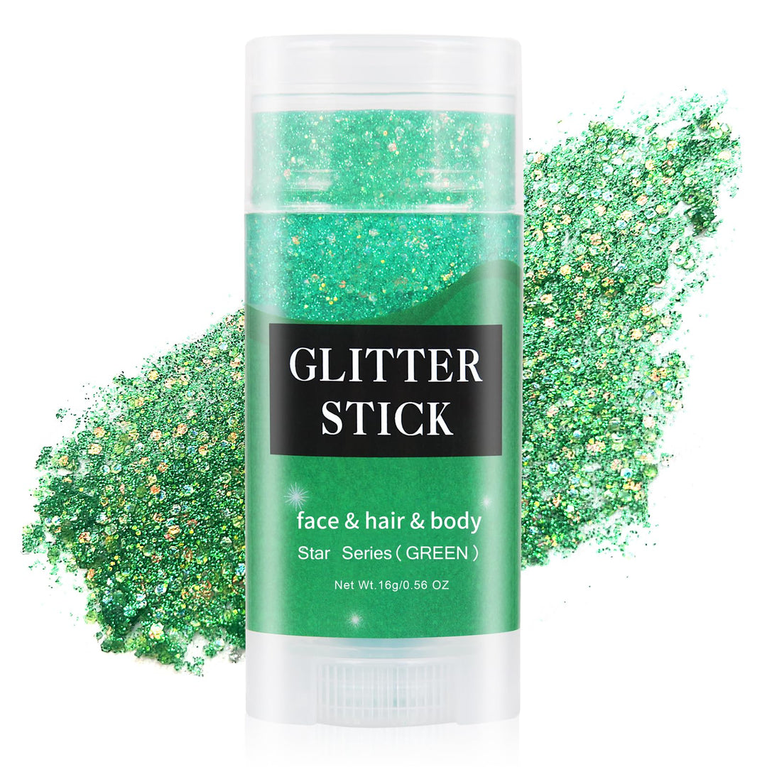 MEICOLY Green Face Glitter Stick,St Patricks Day Accessories,Irish St Patricks Day Outfit for Women,Face Body Hair Glitter for Women Kids,Rave Festival Mermaid Chunky Green Makeup for Mardi Gras