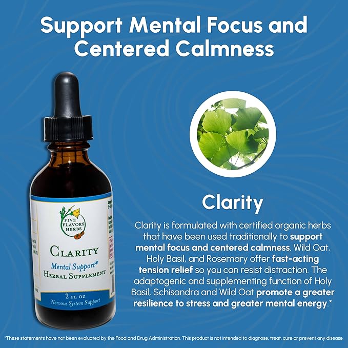 Organic Clarity Tincture -, Brain Tincture, Vascular System Support, Rosemary, Herbal Supplement - 2 Fl Oz