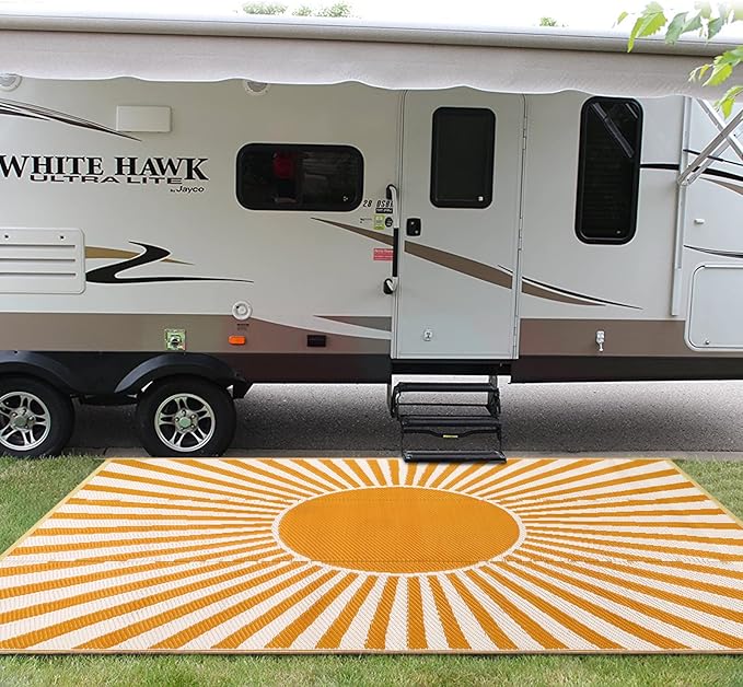 Anidaroel Outdoor Area Rug for Patio Clearance 5X8ft Waterproof, Reversible Plastic Straw Rug Outside Rug, Stain & UV Resistant RV Mat for Camping, Porch, Balcony, Pool Deck, Backyard(Orange,5‘x8')