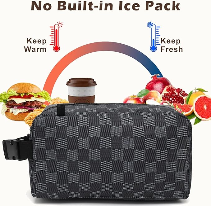 FlowFly Small Insulated Lunch box Portable Soft Bag Mini Cooler Thermal Meal Tote Kit with Buckle for Work, PlaidWithBuckle