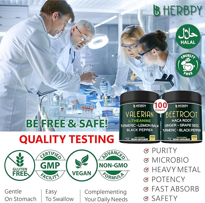 Bundle 5in1 Valerian Root Supplement & 6in1 Beet Root Capsules - Support Restful Night, Heart Health, Digestive and Immune