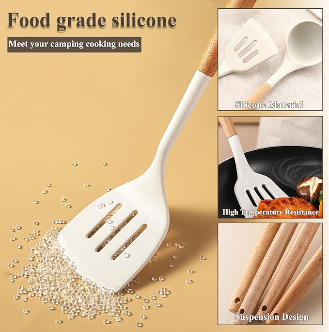 12PCS Camping Accessories Kitchen Cooking Utensils Set - Portable Outdoor Camp Cookware Set, Silicone Camper Essentials Gear Must Have Supplies for Travel RV BBQ Grill Picnic Hiking