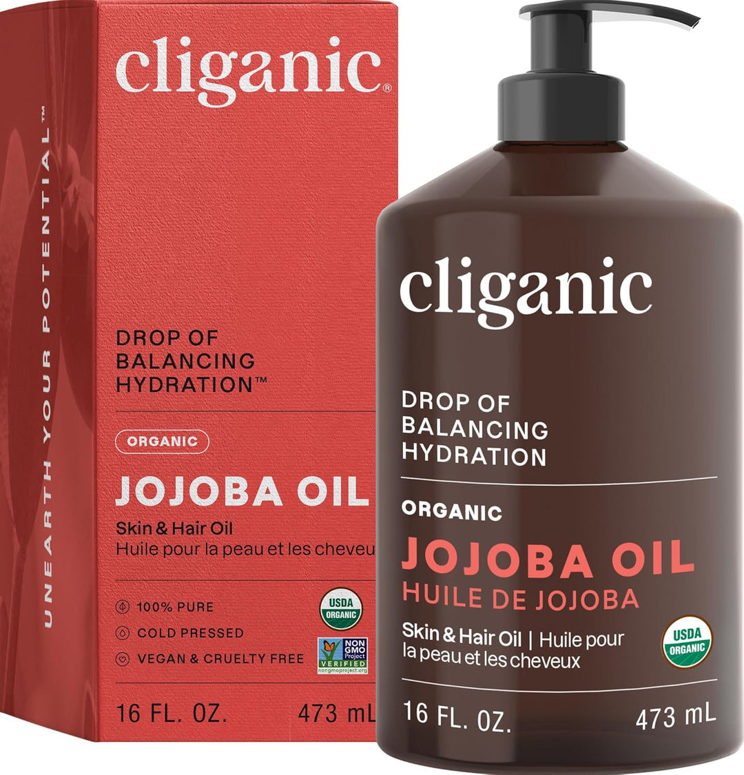 Cliganic 100% Pure Organic Jojoba Oil 4oz | Moisturizing Carrier Oil for Face, Hair & Skin