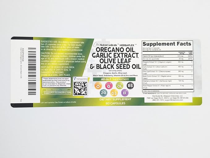 Clean Nutra Oregano Oil with Black Seed Oil Garlic Olive Leaf Extract - Oil of Oregano Capsules Immune Support Carvacrol & Thymoquinone Supplement for Women and Men + Elderberry Vitamin D3 & Zinc