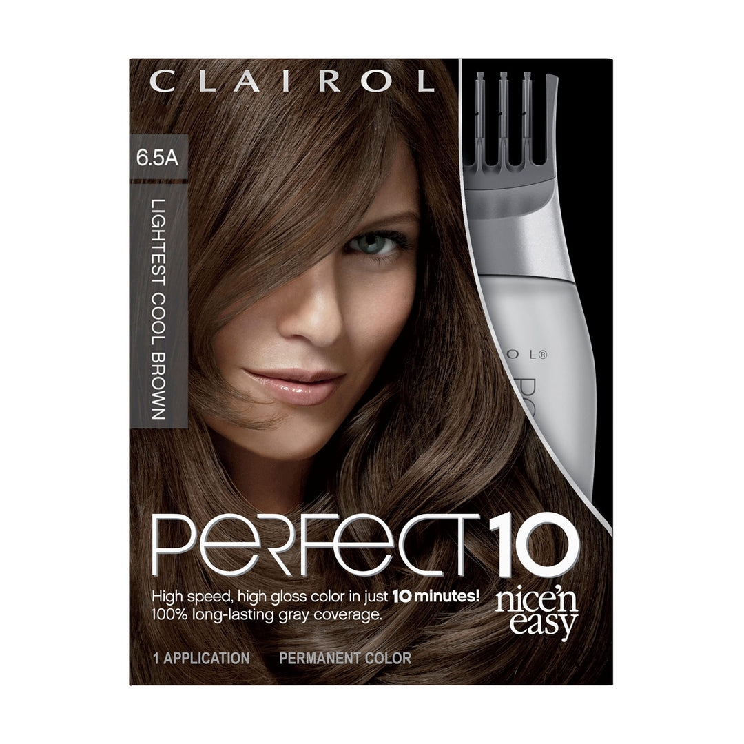 Clairol Nice‘n Easy Perfect 10 Permanent Hair Dye, 6.5A Lightest Cool Brown Hair Color, Pack of 1