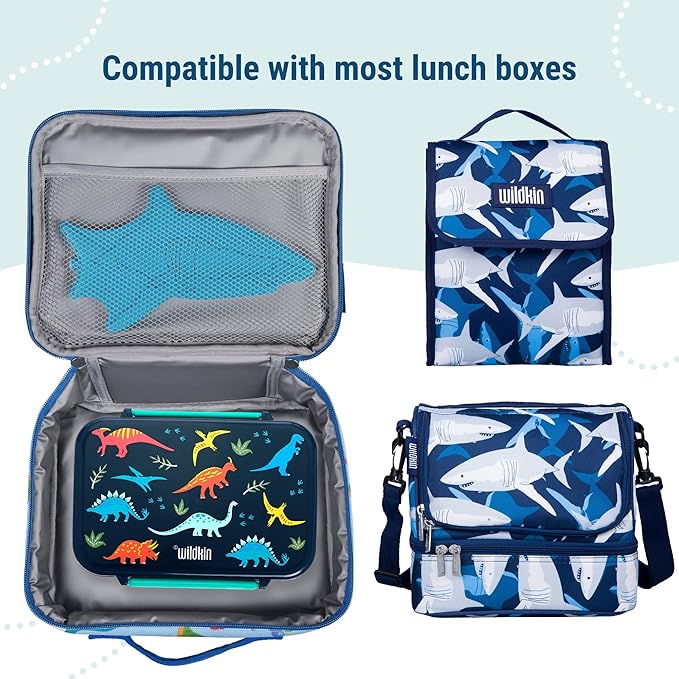 Wildkin Kids Ice Packs (4 Packs) for Boys & Girls, Perfect for Daycare & Preschool Slim & Reusable Ice Packs, Keep Lunches Fresh & Cool for School & Travel, Portable Ice Packs for Kids (Shark)
