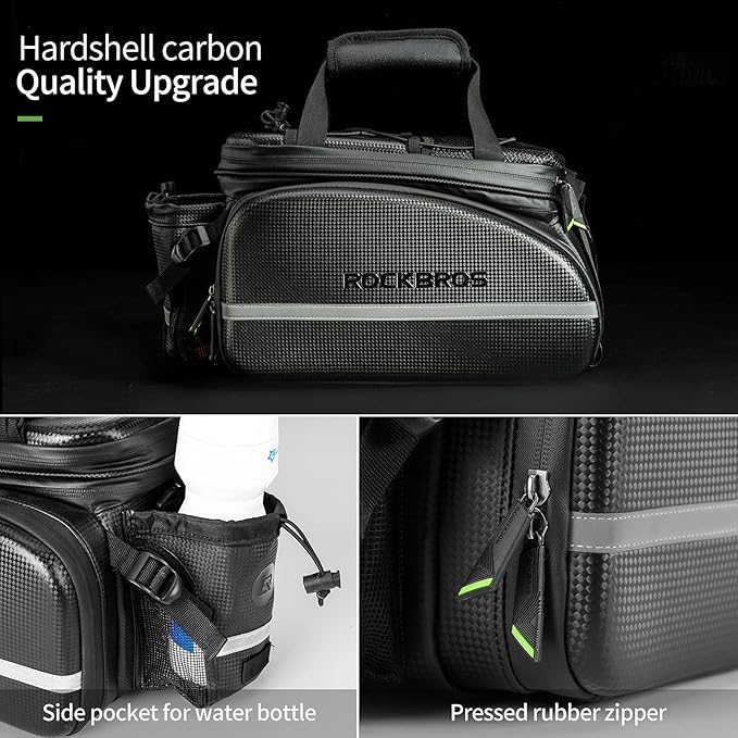 ROCKBROS Bike Rack Bag Trunk Waterproof Carbon Leather Bicycle Rear Seat Cargo Pack Pannier Handbag