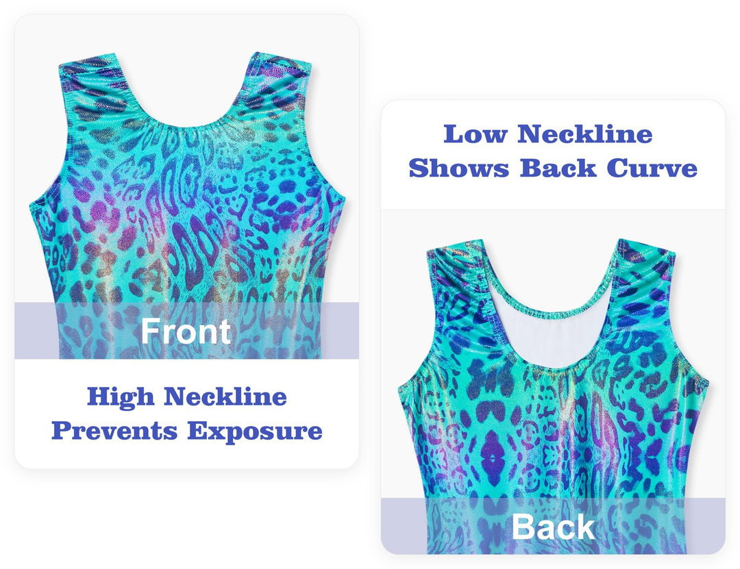 Domusgo Gymnastics Leotards for Girls Size 5-6 Years Old Shiny Emerald Leopard Sleeveless Biketards